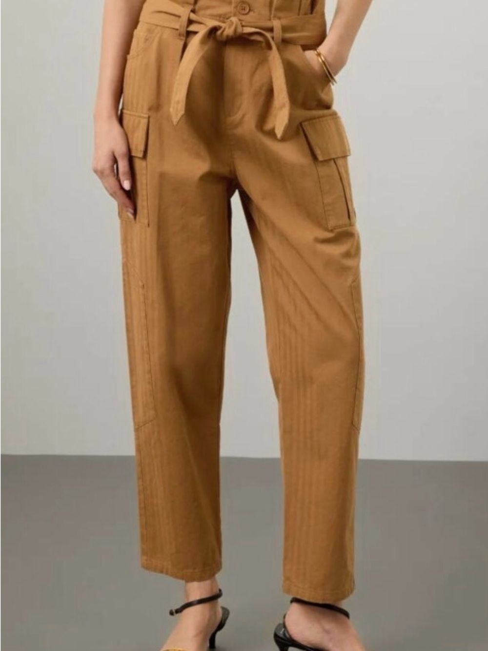 Marissa Webb Camel High-Rise Cargo Pants with Paperbag Waist